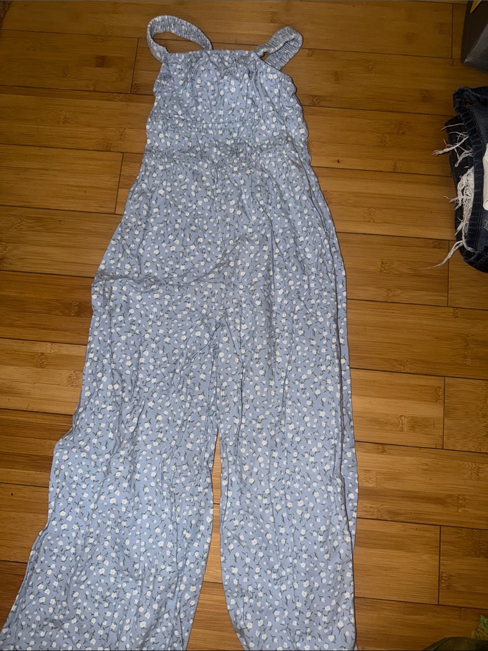 art class Light Blue Floral Jumpsuit with White Ditsy Print